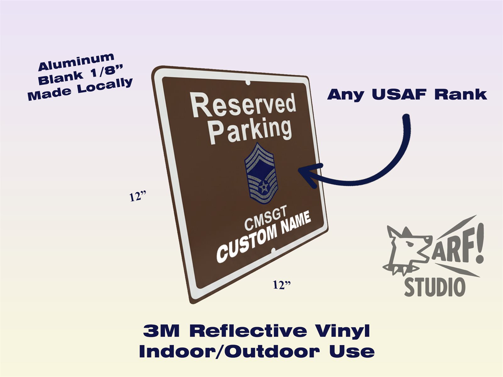 Custom reserved parking sign with USAF rank